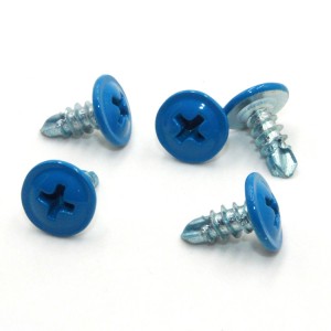 Cross flat head drill screw – blue head