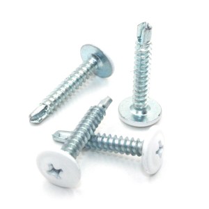 Cross flat head drill screw – white head