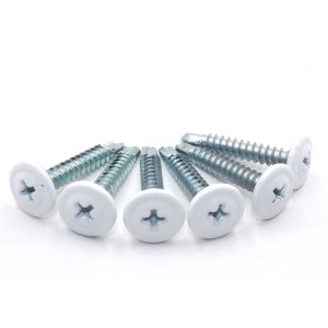 Cross flat head drill screw – white head