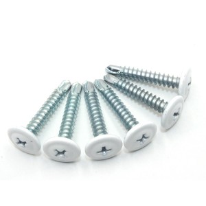 Cross flat head drill screw – white head