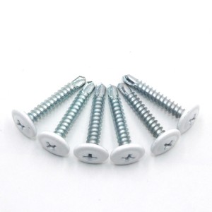 Cross flat head drill screw – white head